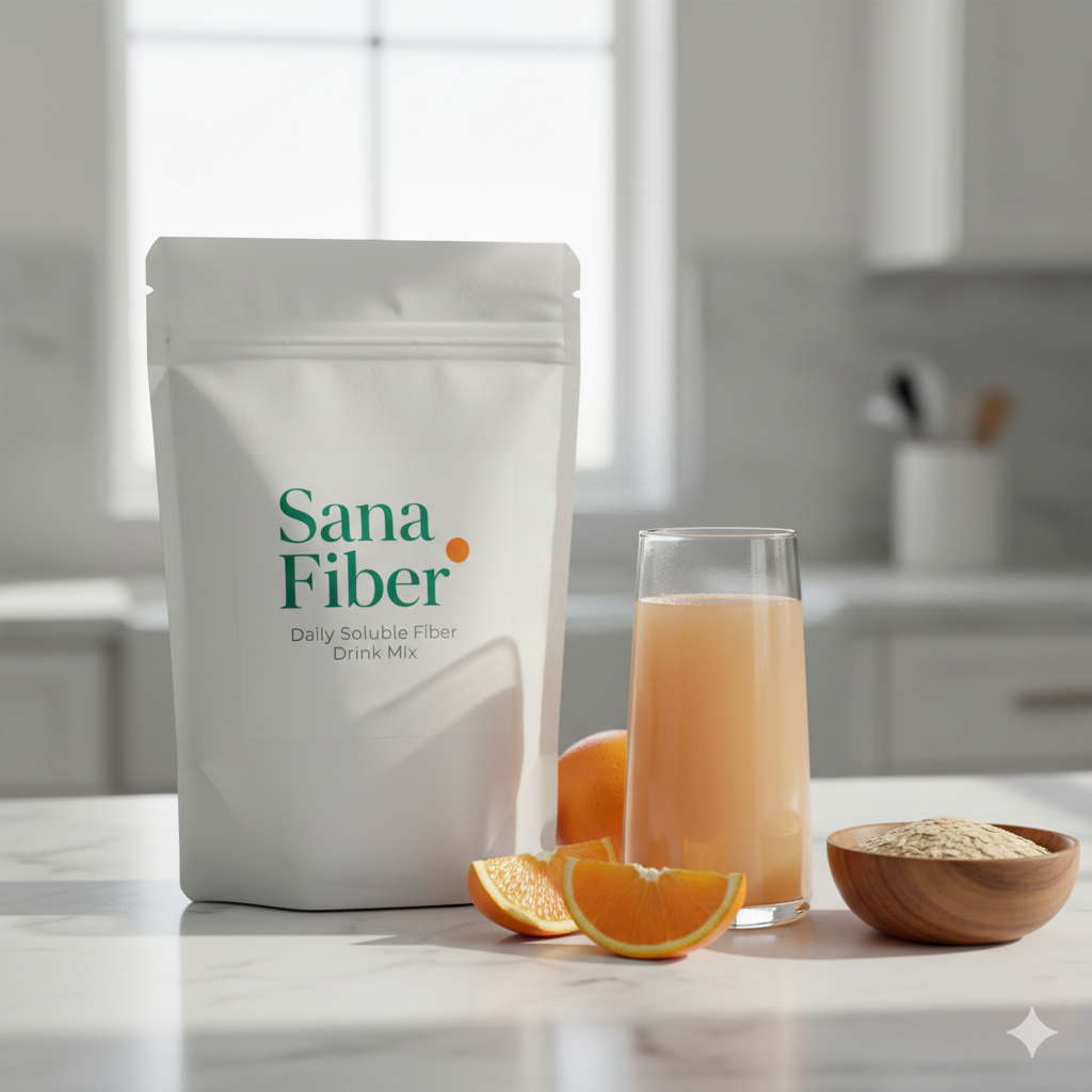 Sana Fiber product pouch in a pleasant setting